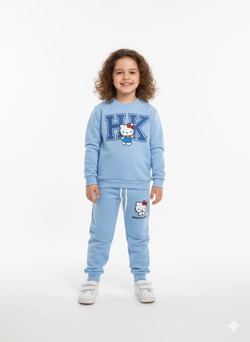Kız Çocuk Bebe Mavisi Hello Kitty Sweatshirt ve Alt Takım