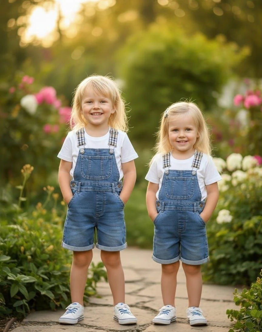 Unisex Çocuk Kot Şort Salopet - Yazlık Rahat Kesim Denim Tulum