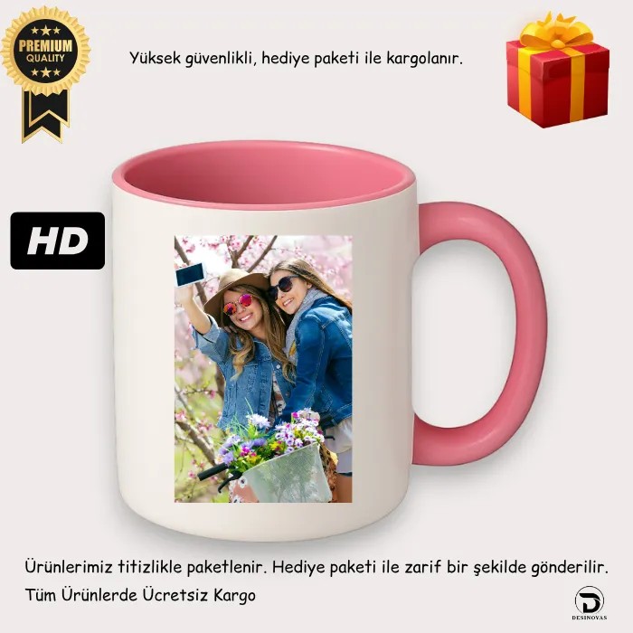 Pembe Kulplu & Pembe İçli Kişiye Özel Doğum Günü Kupası | Gift Kart & Şık Paket