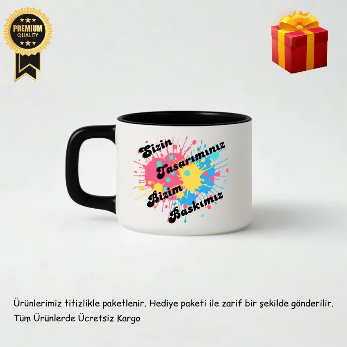 Kendin Tasarla Lüks Kupa Fincan – Siyah İçli & Kulplu – Ayrıcalıklı Hediye Kutusunda
