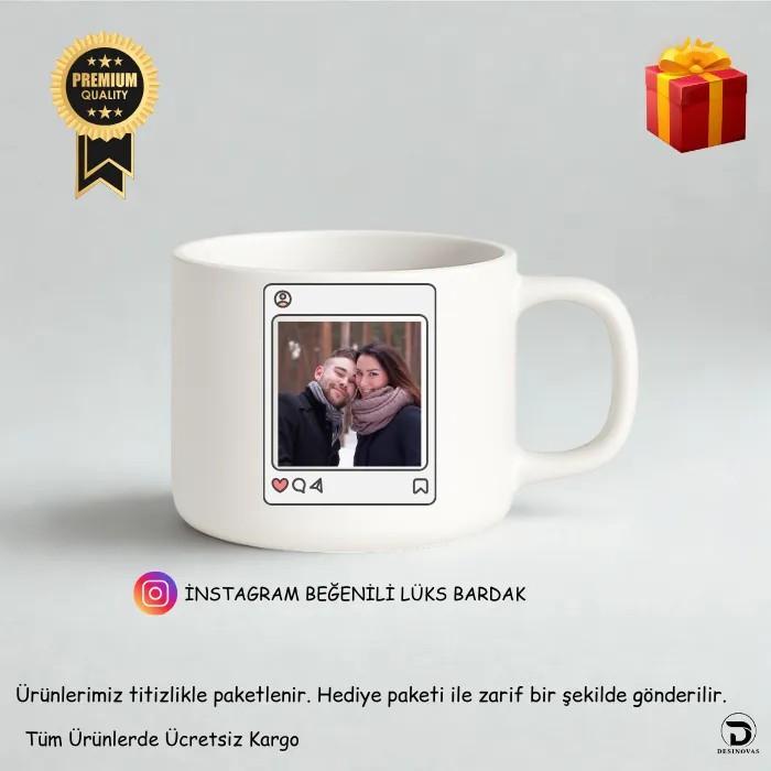 Sevgililere Özel Instagram Beğenili Lüks Kupa Fincan Beyaz – Hediye Paketli