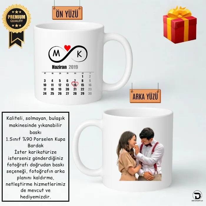 Sevgililere Özel Takvimli Kupa Bardak – Hediye Paketli