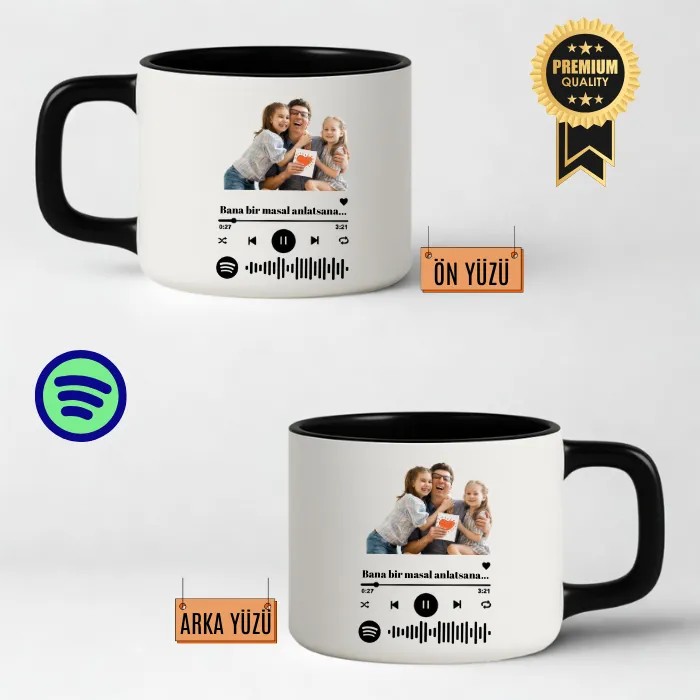 Babalar Günü’ne Özel Lüks Spotify Kodlu Kupa Fincan – Siyah İçli & Kulplu – Premium Hediye Kutusunda