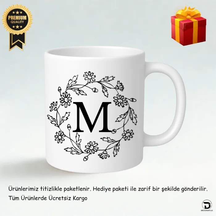 Baş Harf Çerçeveli Kupa Bardak – Hediye Paketli
