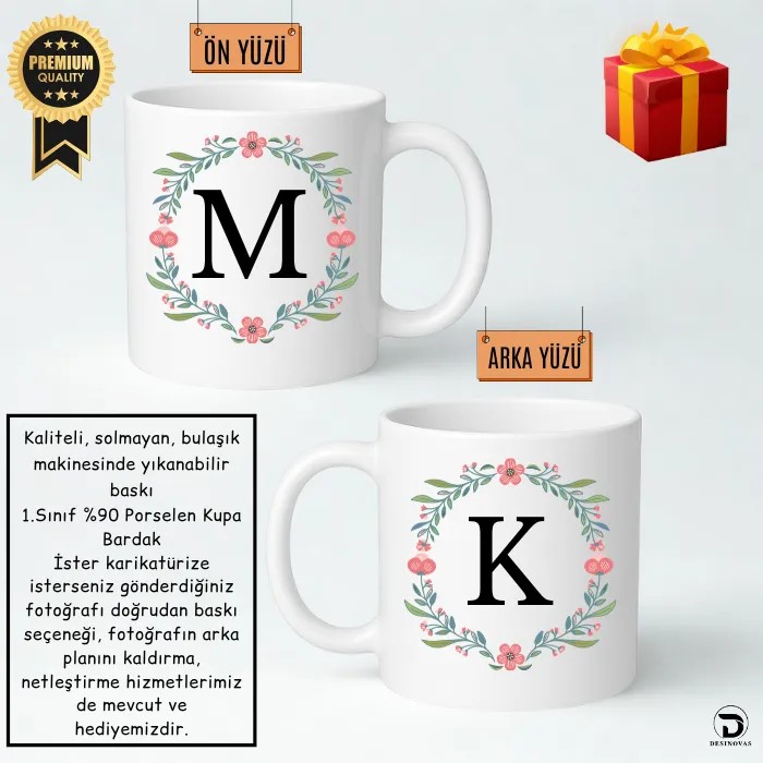 Baş Harfli Kupa Bardak – Eşlere & Sevgililere Özel – Hediye Paketli