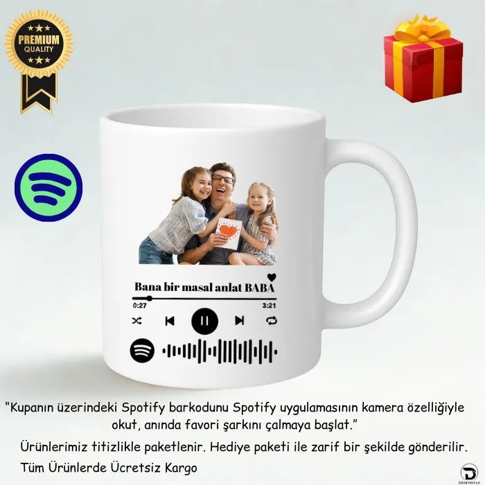 Babalar Günü’ne Özel Spotify Kodlu Kupa Bardak – Hediye Paketli