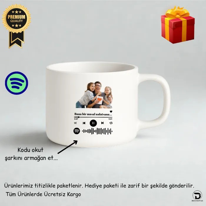 Babalar Günü’ne Özel Spotify’lı Beyaz Lüks Fincan – Hediye Paketli