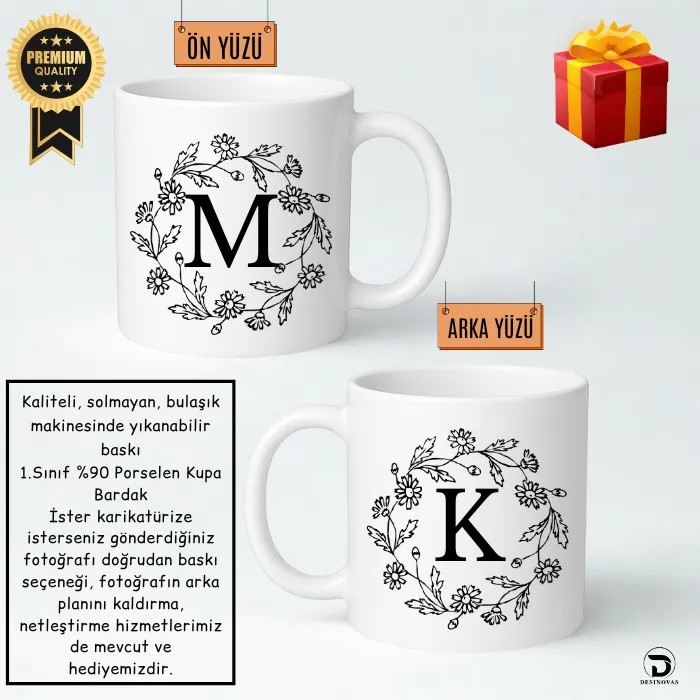 Baş Harf Çerçeveli Kupa Bardak – Hediye Paketli