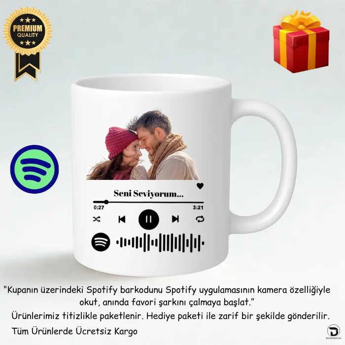 Sevgiliye Özel Spotify Kodlu Kupa Bardak – Hediye Paketli