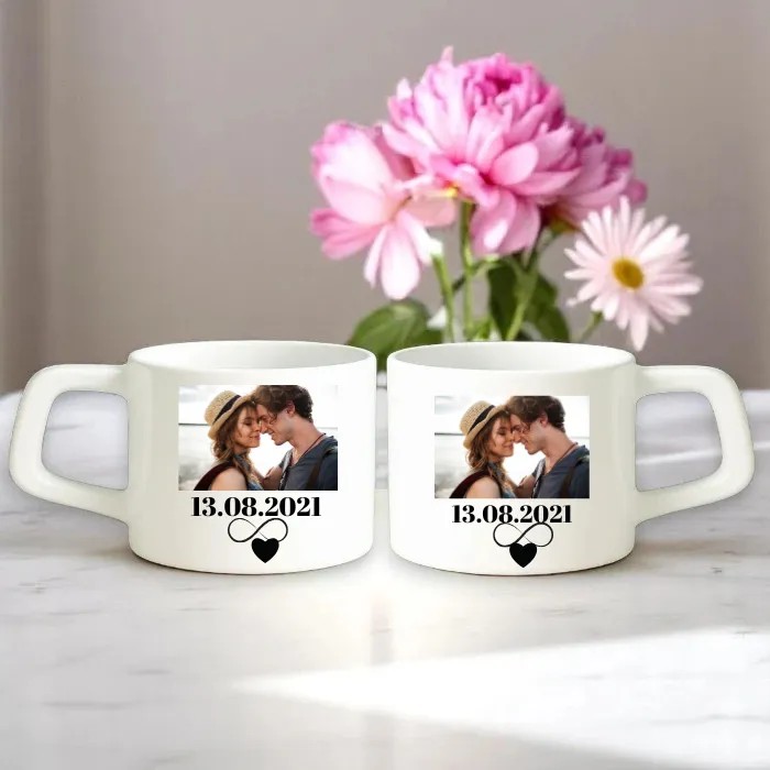 İkili Fotoğraflı Tarihli Aşk Nescafe Fincanı