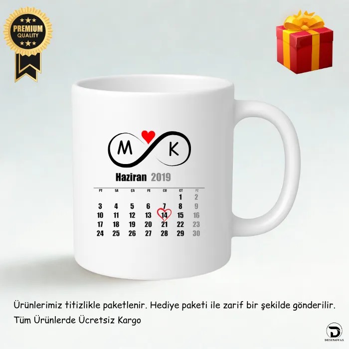 Sevgililere Özel Takvimli Kupa Bardak – Hediye Paketli