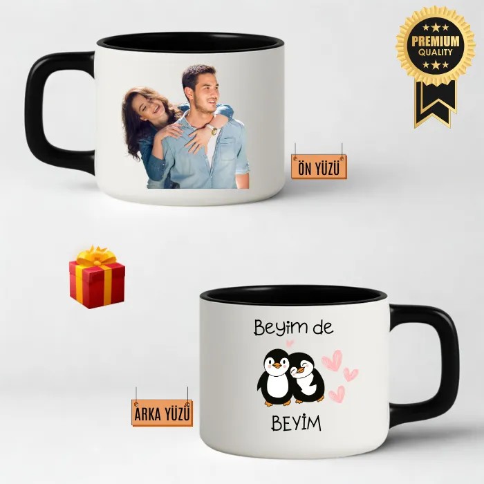 Hanım da Hanım, Beyimde Beyim Yazılı Siyah İçli & Kulplu Lüks Kupa Fincan – Hediye Paketli