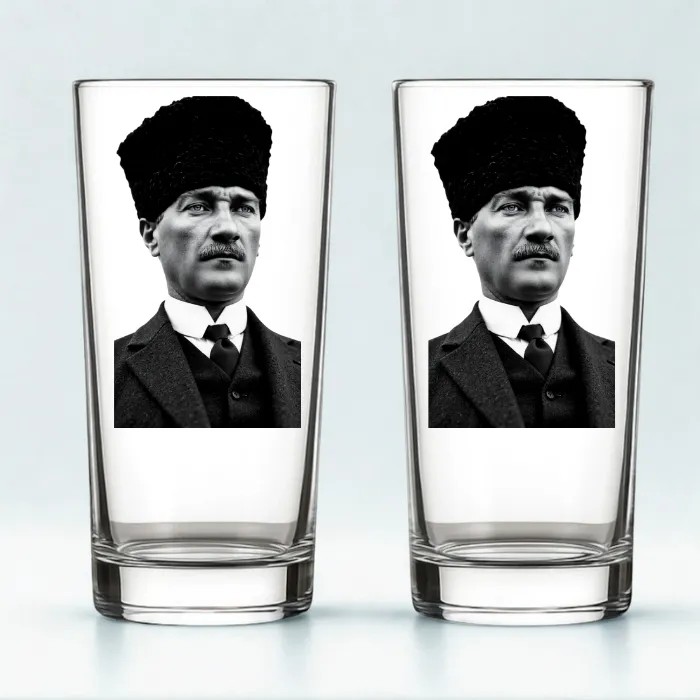 Kalpaklı Atatürk Portreli İkili Rakı Bardağı – Premium Hediye Kutusunda