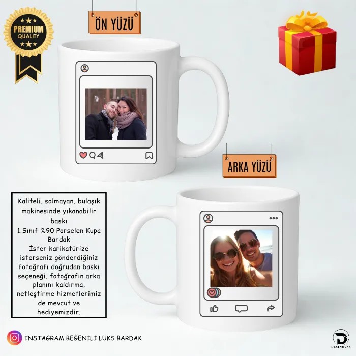 Sevgililere Özel Instagram Beğenili Kupa Bardak – Hediye Paketli