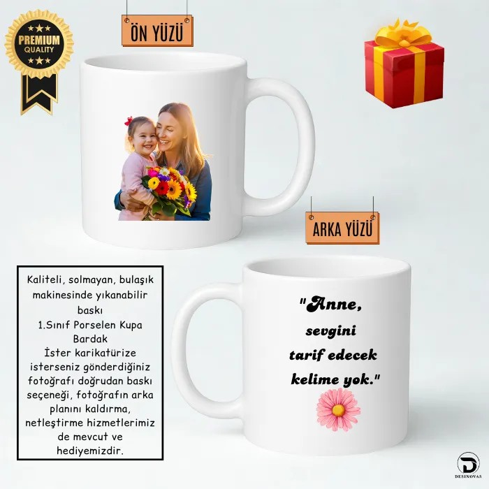 Anneler İçin Fotoğraflı Mesajlı Kupa Bardak – Hediye Paketli