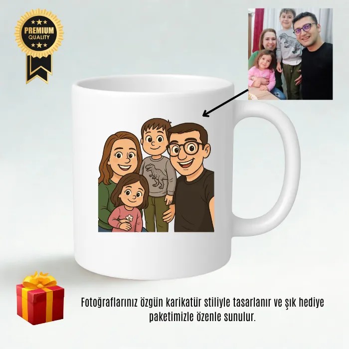Karikatürize Fotoğraflı Kupa Bardak & Hediye Paketi | Desinovas