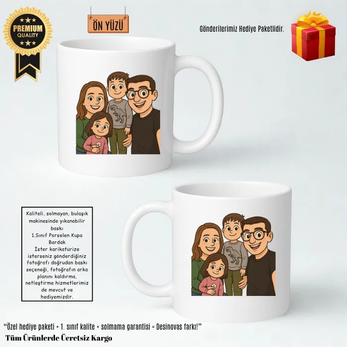 Karikatürize Fotoğraflı Kupa Bardak & Hediye Paketi | Desinovas