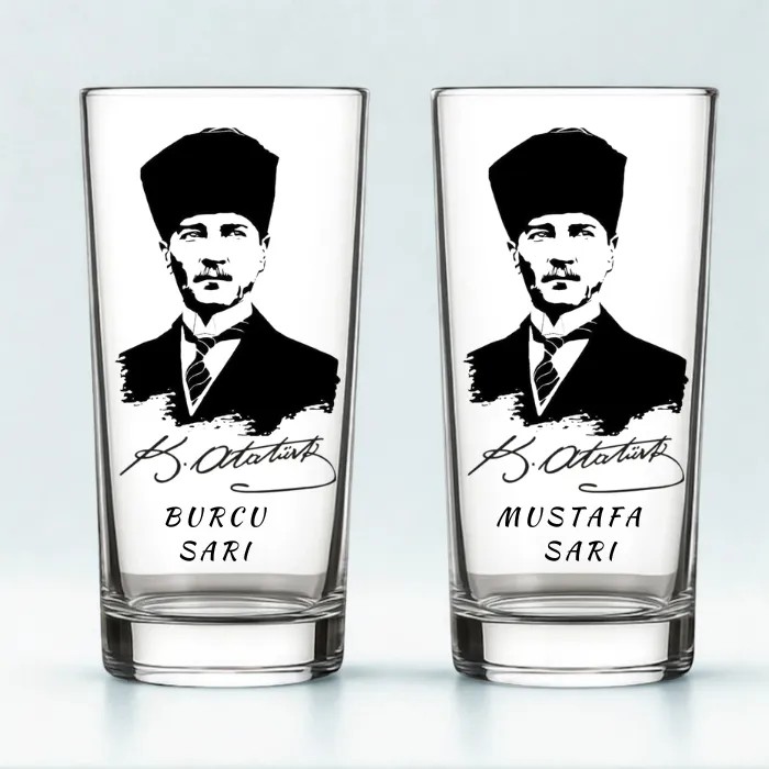 Atatürk Siluet Baskılı İkili Rakı Bardağı – Zarif Hediye Kutusunda