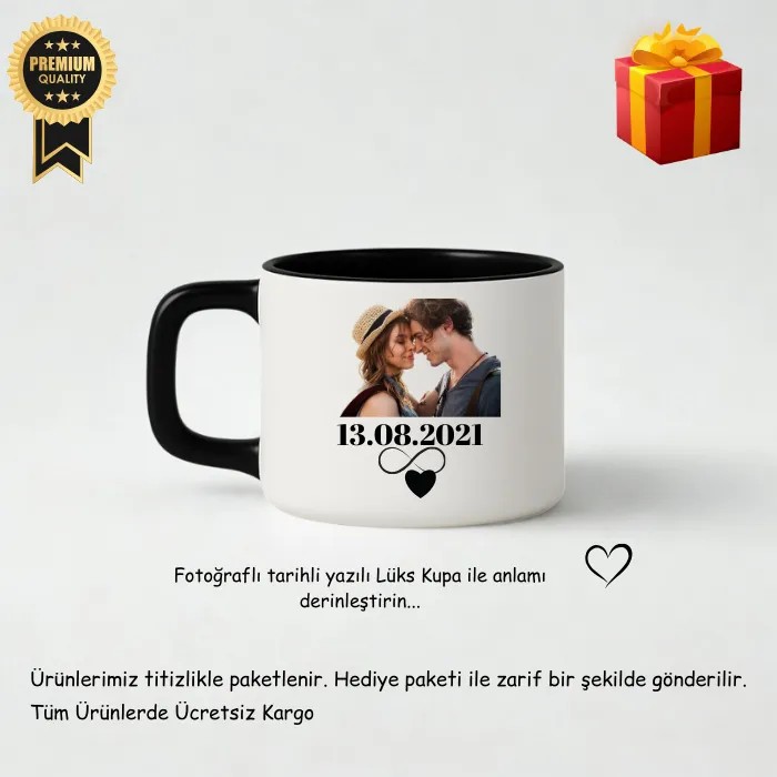 Tarihli Fotoğraflı Lüks Kupa Fincan – Siyah İçli & Kulplu – Anılarınız Kutuda