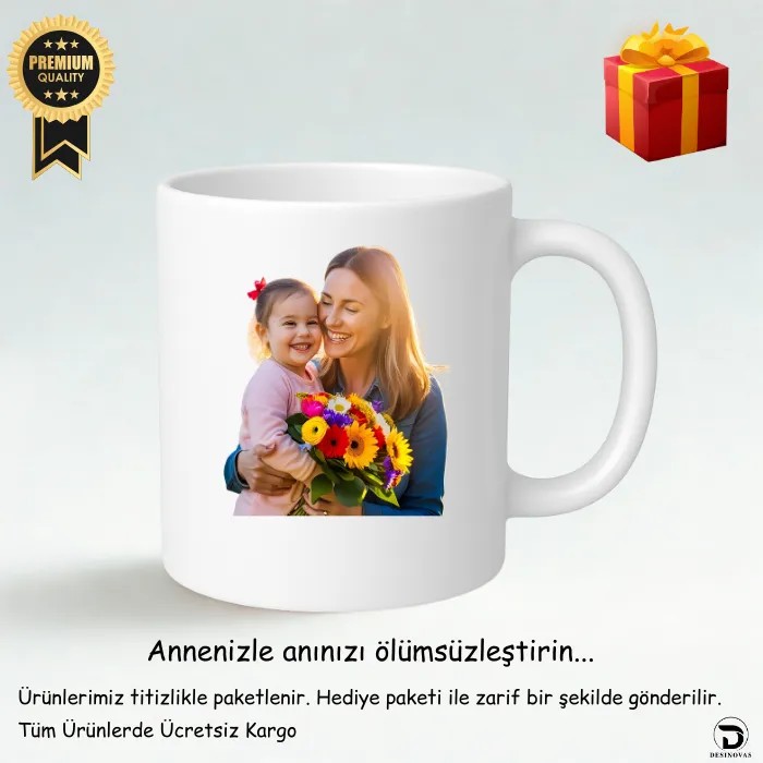 Anneler İçin Fotoğraflı Mesajlı Kupa Bardak – Hediye Paketli