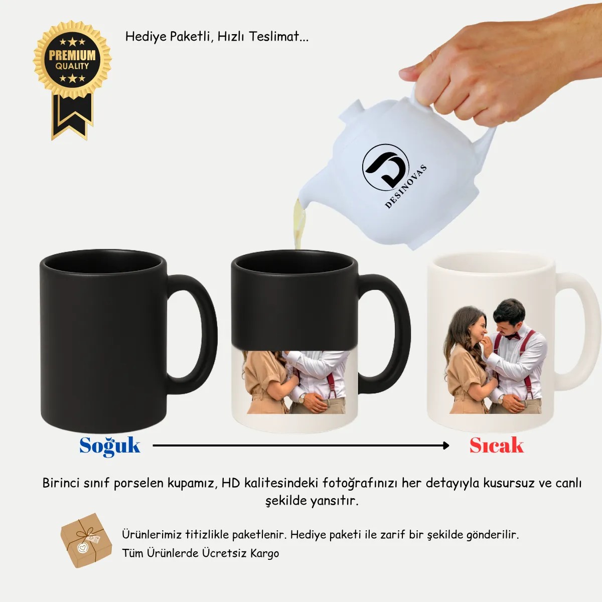  HD Fotoğraf Baskılı Premium Kalite Isıya Duyarlı-Sihirli Kupa Bardak 