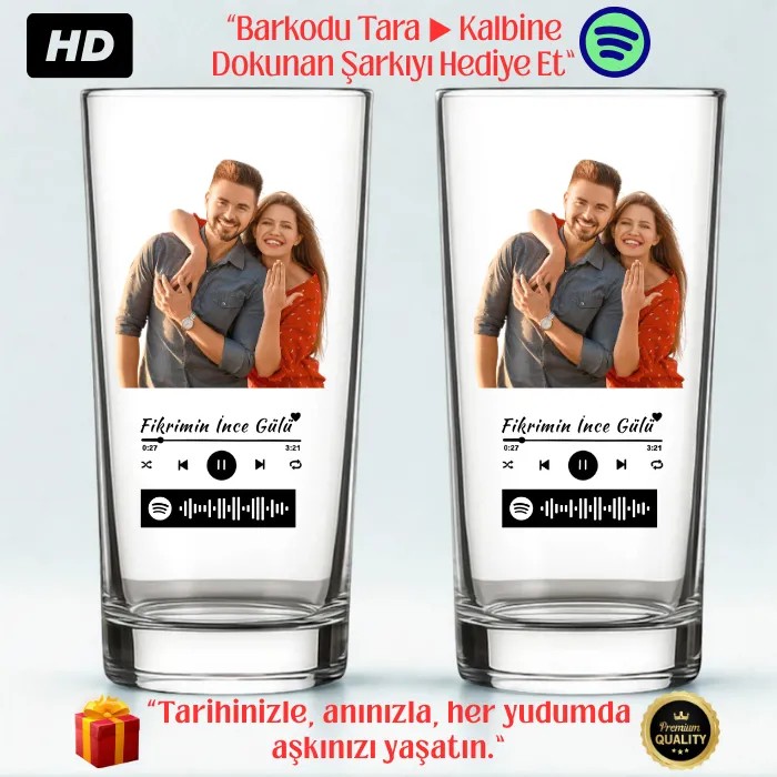 Spotify Kodlu İkili Rakı Bardağı – Kalbine Dokunan Şarkı