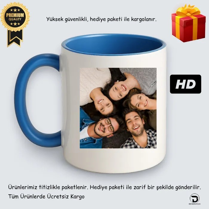 Mavi Kulplu & Mavi İçli Kişiye Özel Doğum Günü Kupası | Gift Kart & Şık Paket
