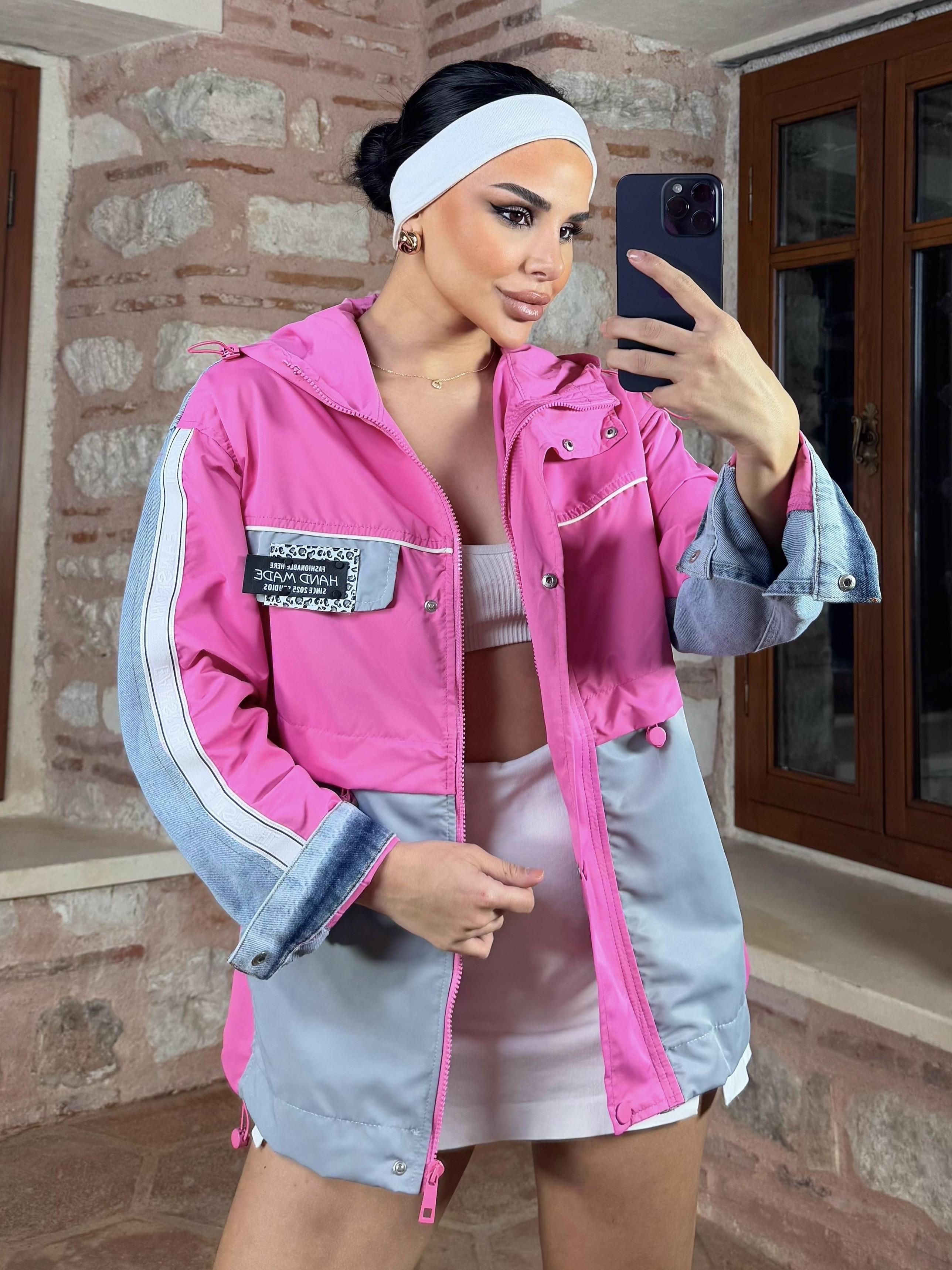 Fashy Denim Detaylı Paraşüt Yağmurluk Pembe