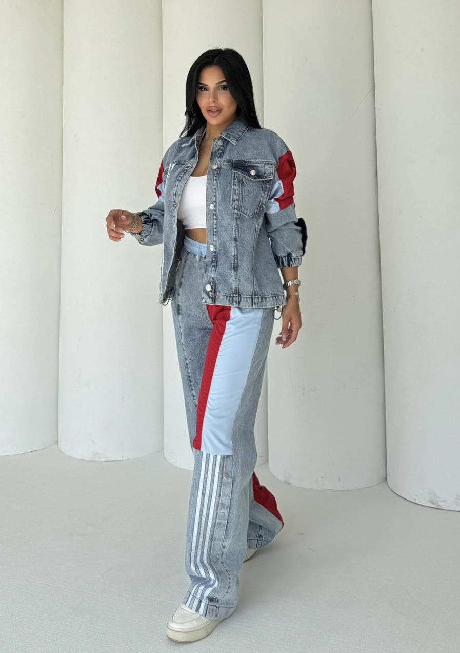 Delita Paraşüt Detaylı Denim Takım Kırmızı