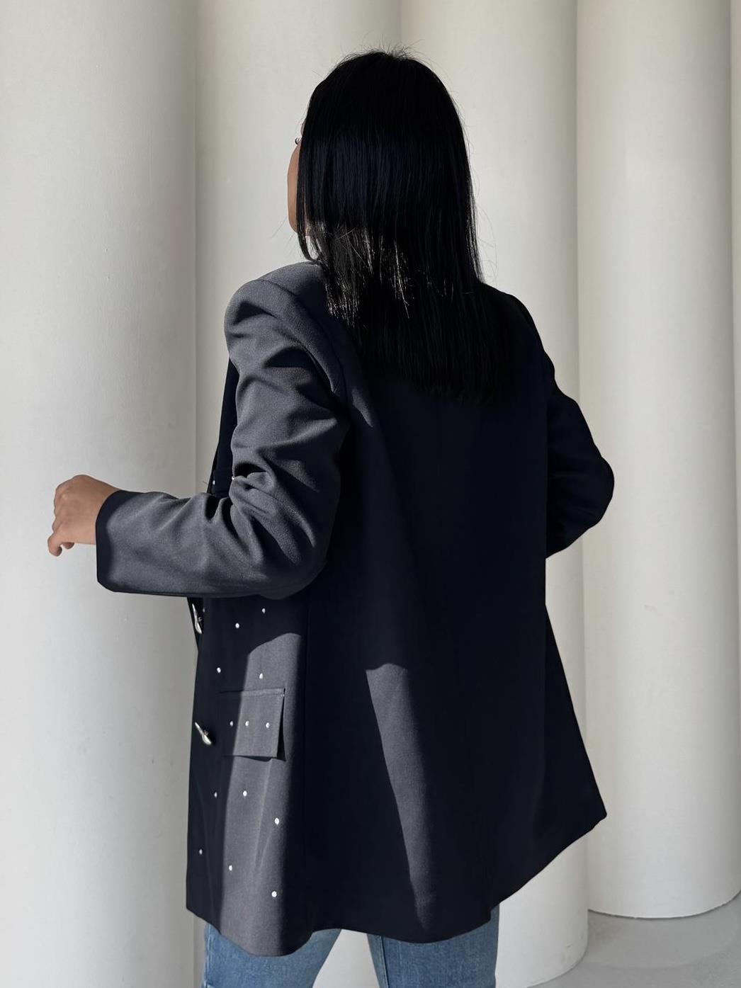Leona Taş Detaylı Blazer Ceket Lacivert