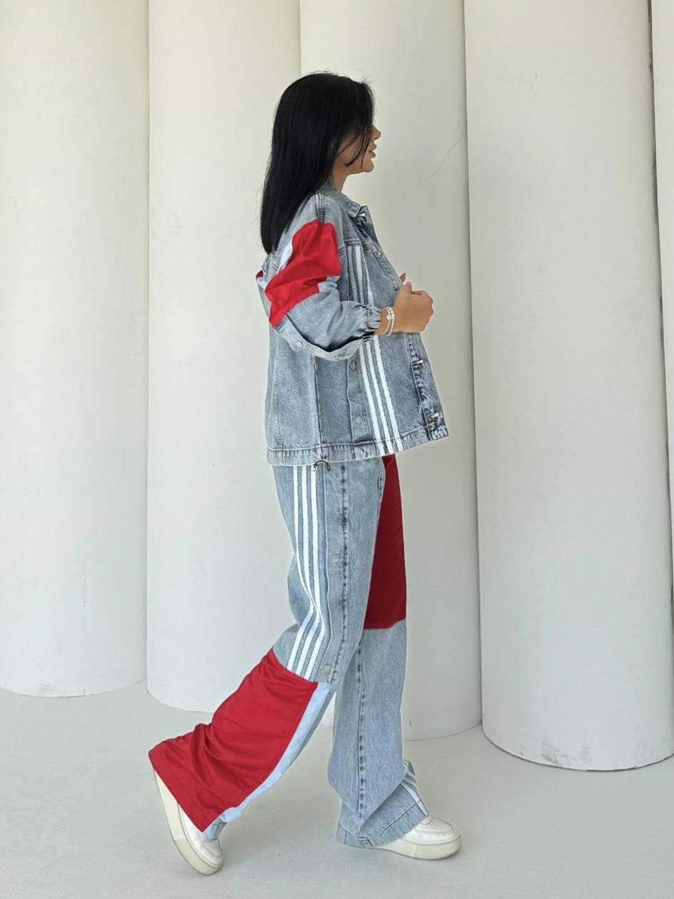 Delita Paraşüt Detaylı Denim Takım Kırmızı