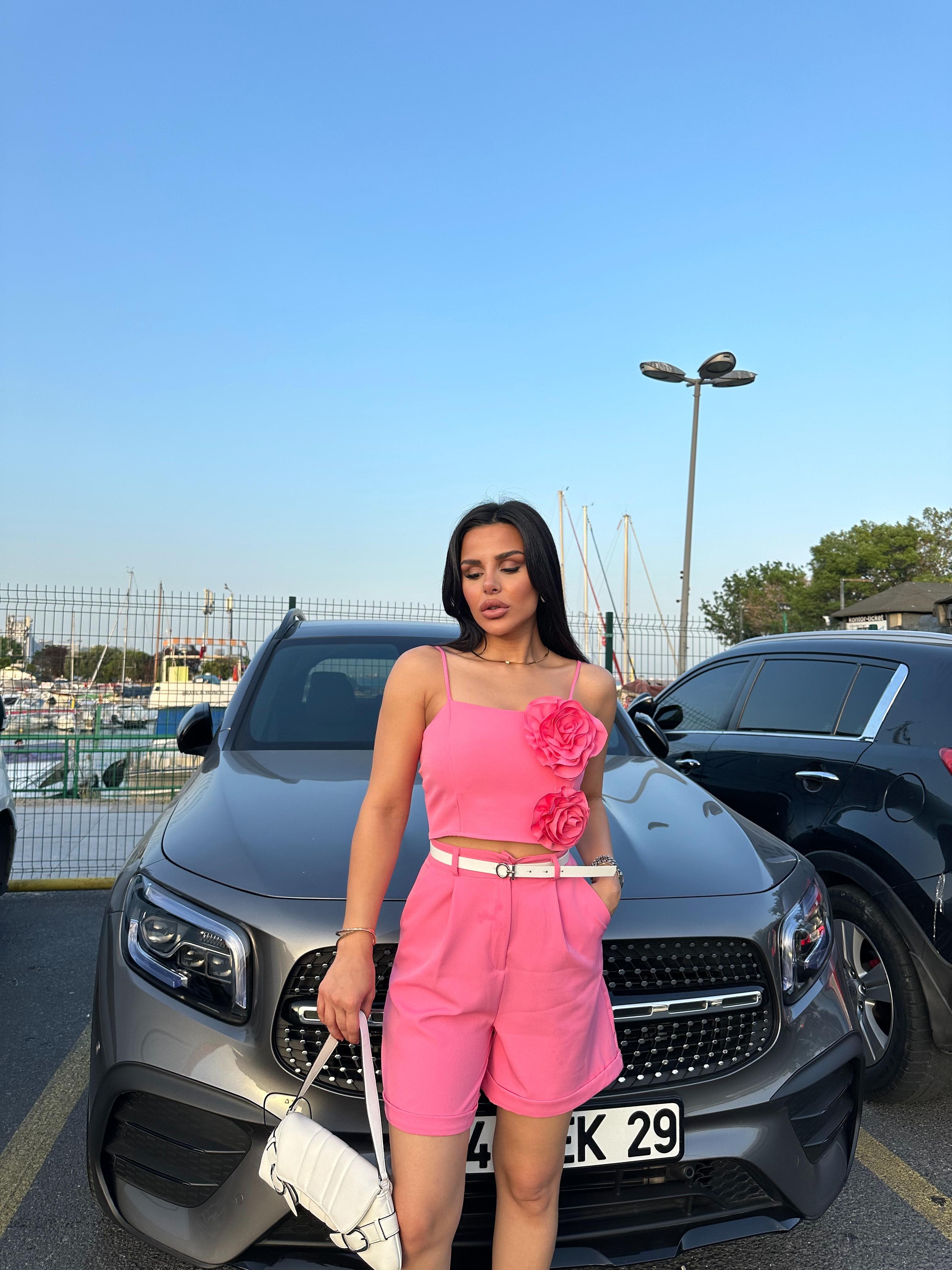 Perina Gül Detaylı Body Pembe