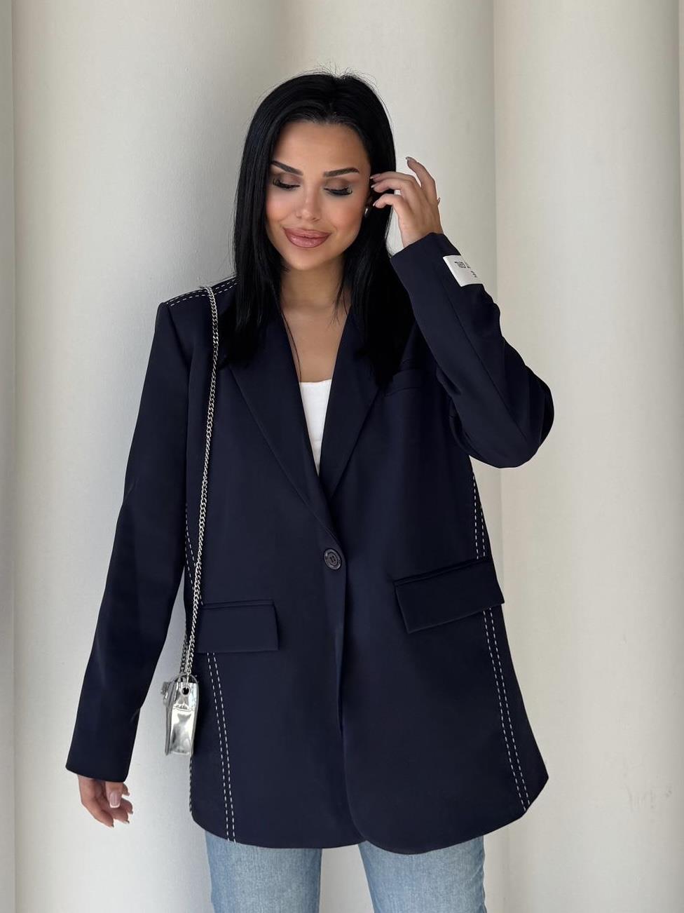 Velodi  Nakış Detaylı Blazer Ceket Lacivert