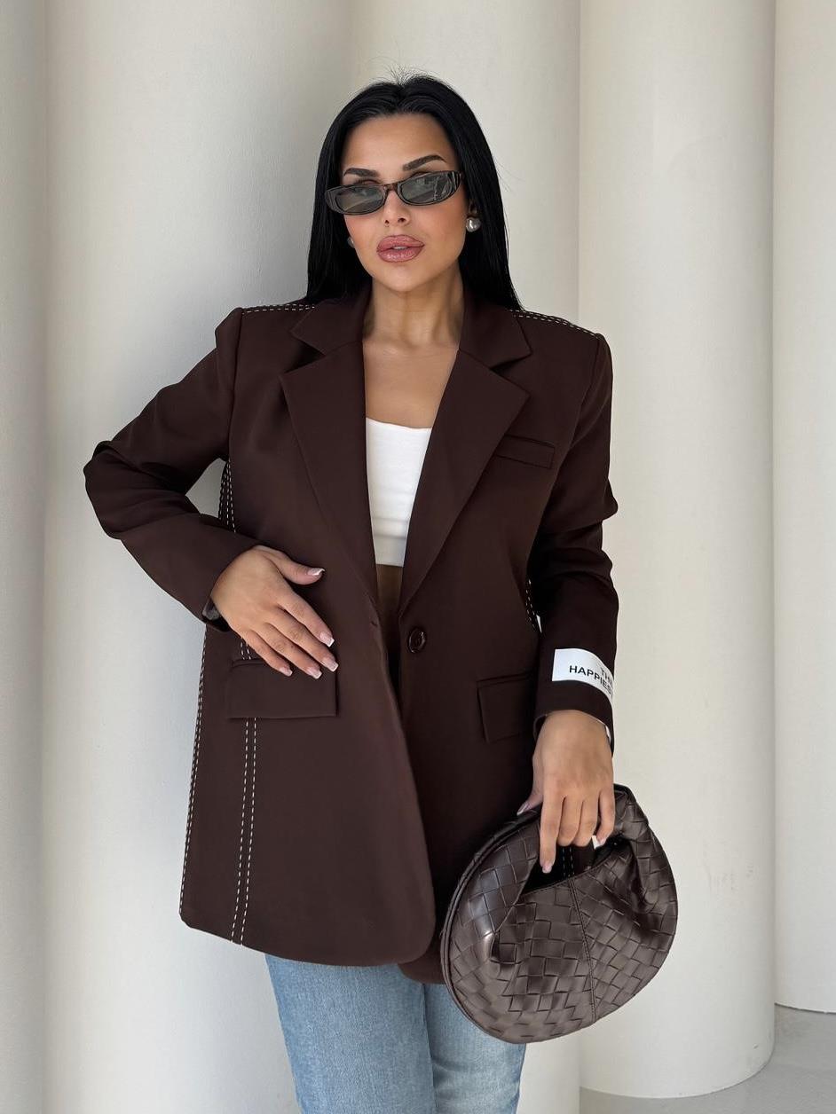Velodi  Nakış Detaylı Blazer Ceket Kahve