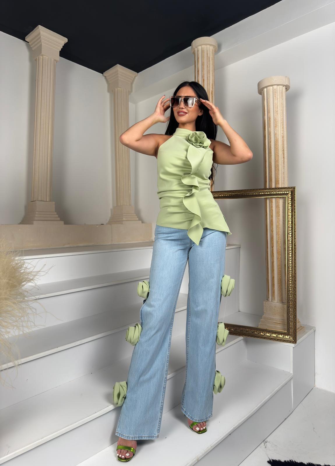 Costanza Gül Detaylı Bluz Yeşil