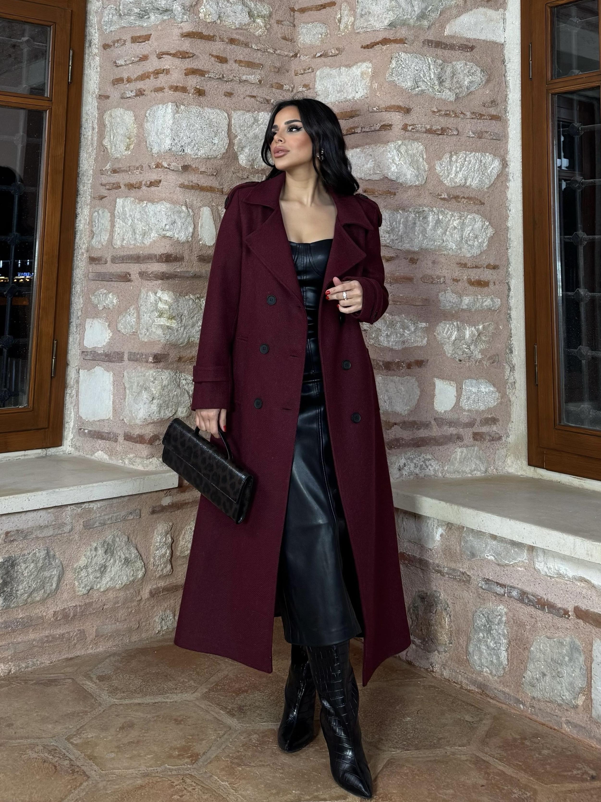 Puella Kaşe Kaban Bordo