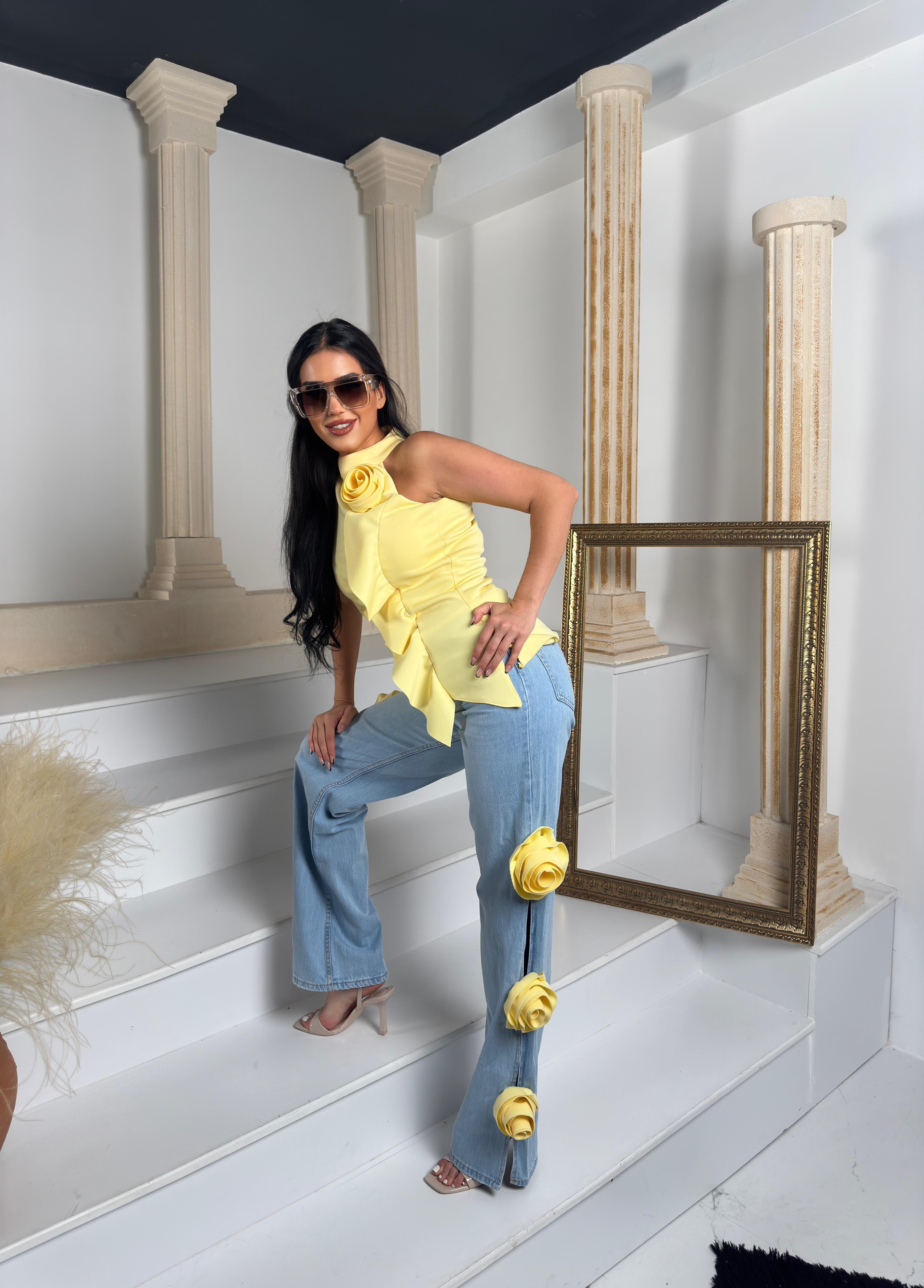 Mosta Gül Detaylı Jean Sarı