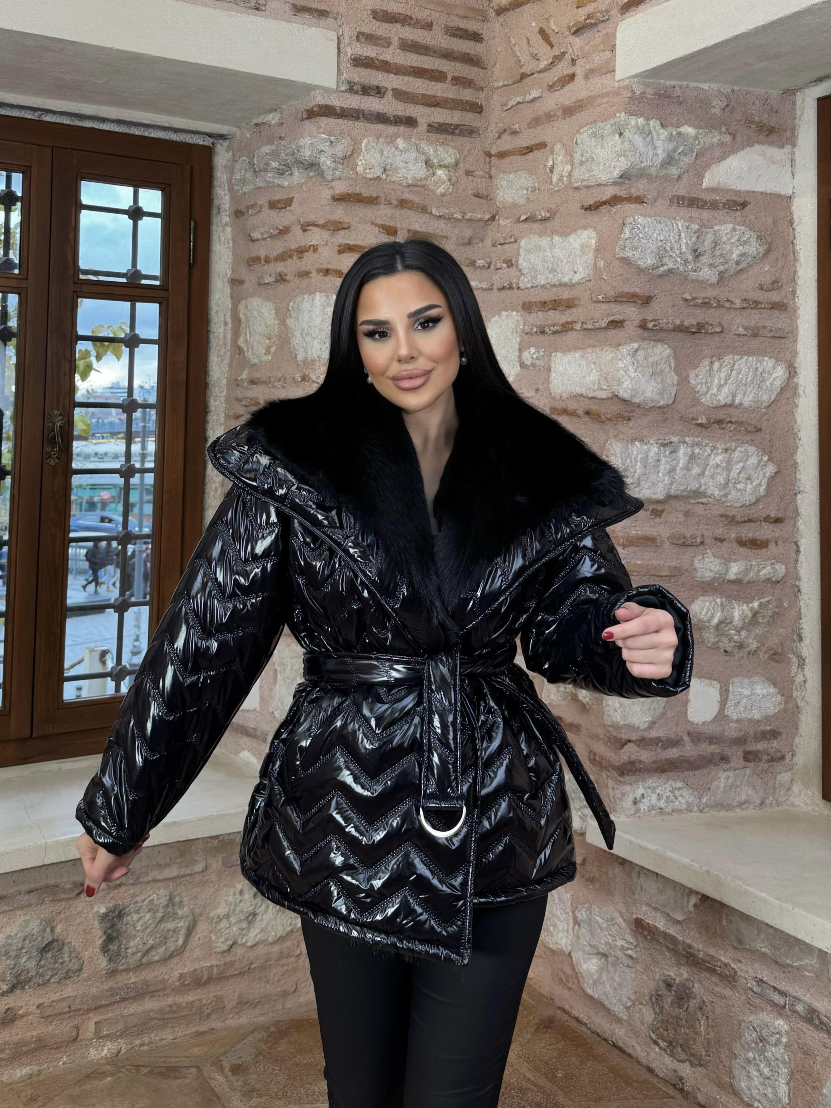 Massi Kürk Yakalı Şişme Mont-Siyah