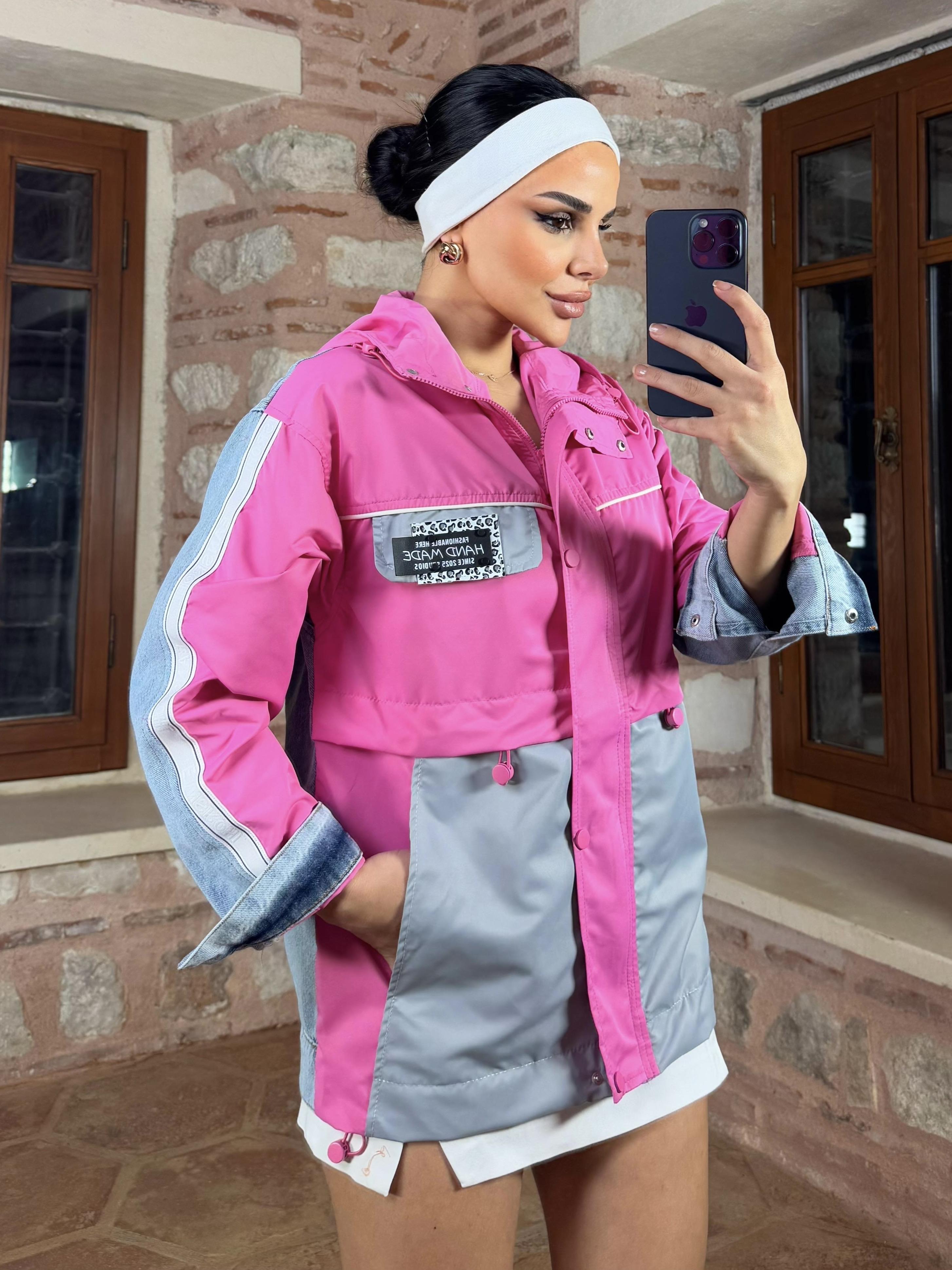 Fashy Denim Detaylı Paraşüt Yağmurluk Pembe
