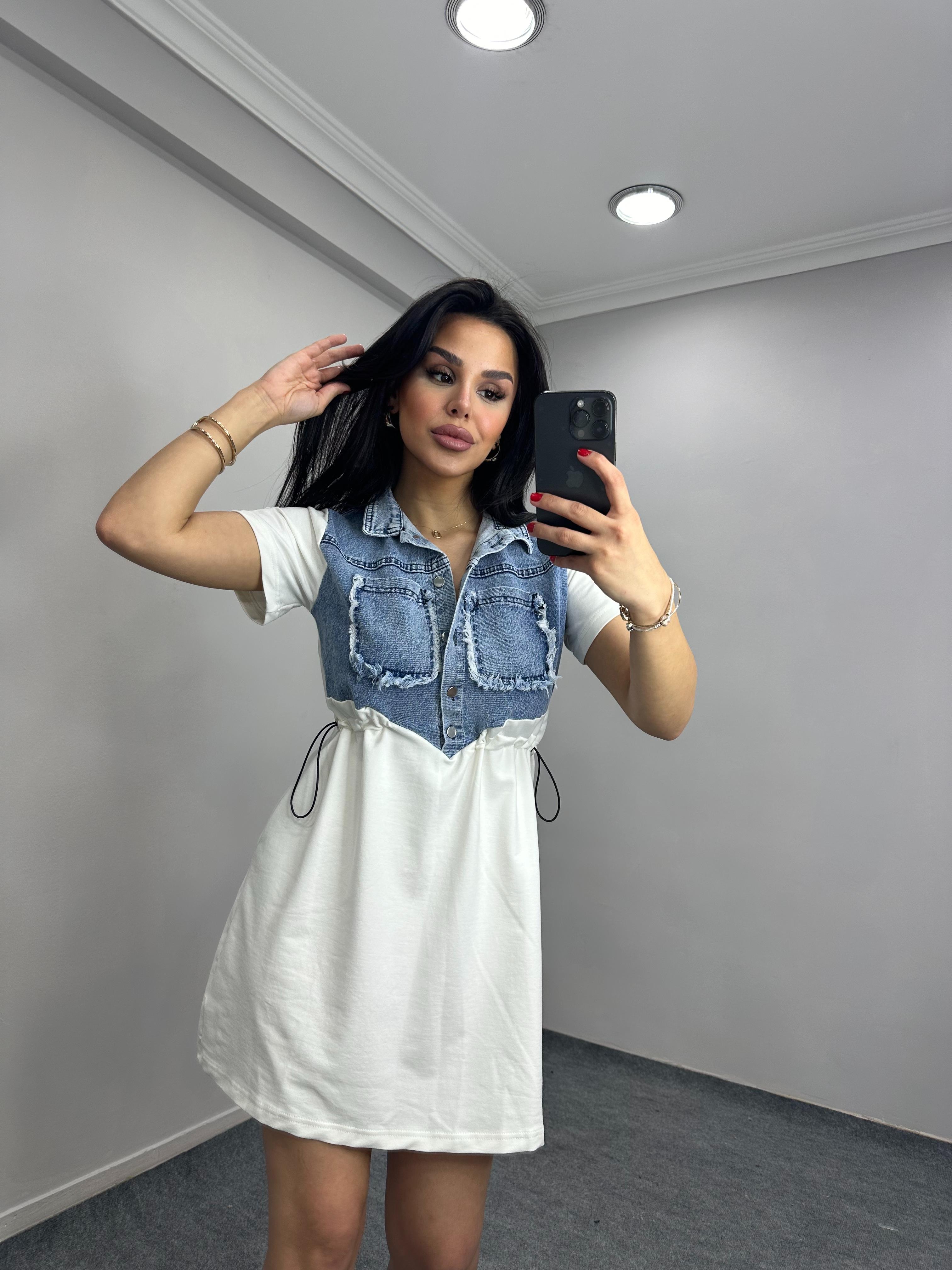 Ada Kot Garnili Elbise Beyaz