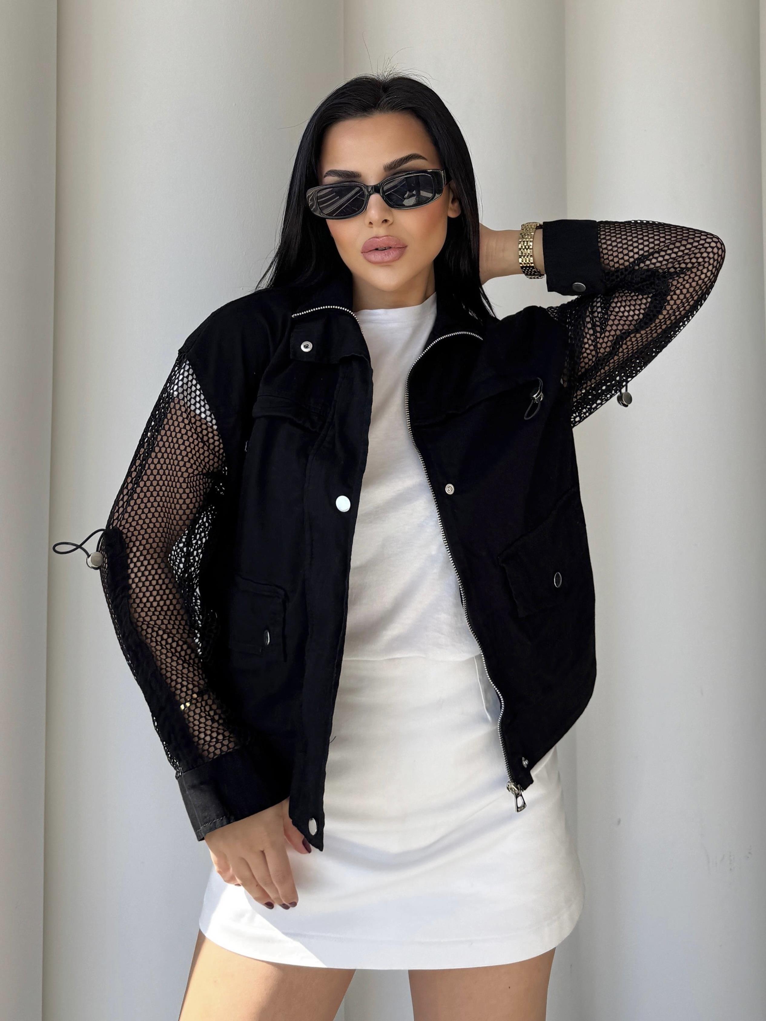 Vandi File Detaylı Denim Ceket Siyah