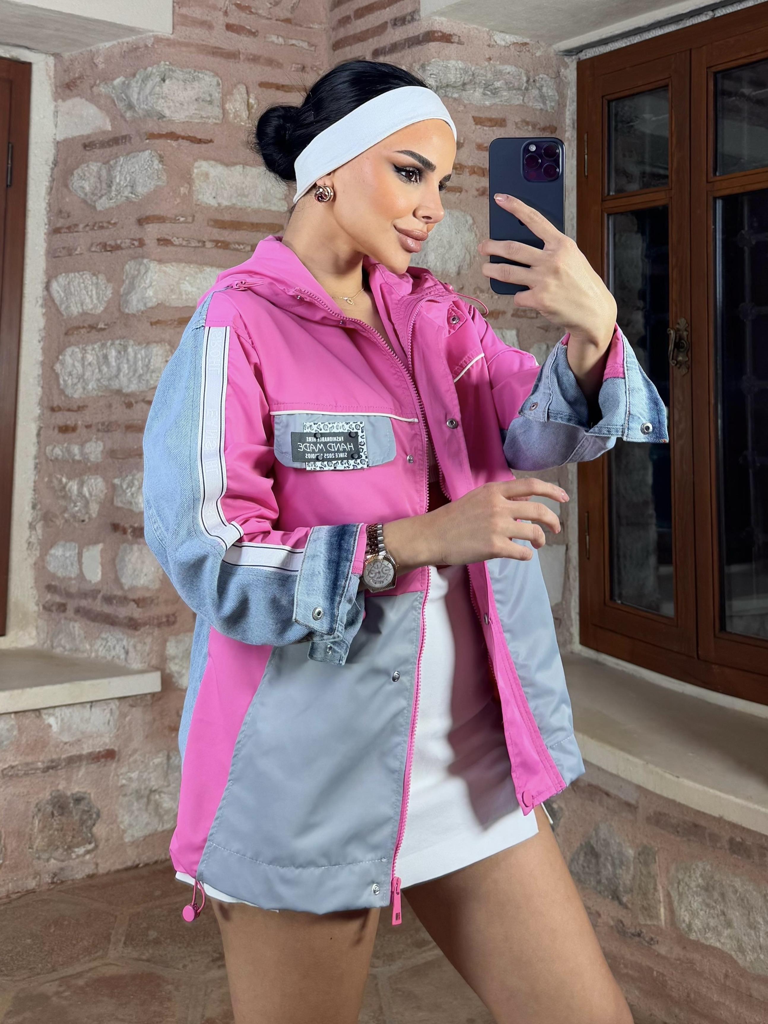 Fashy Denim Detaylı Paraşüt Yağmurluk Pembe