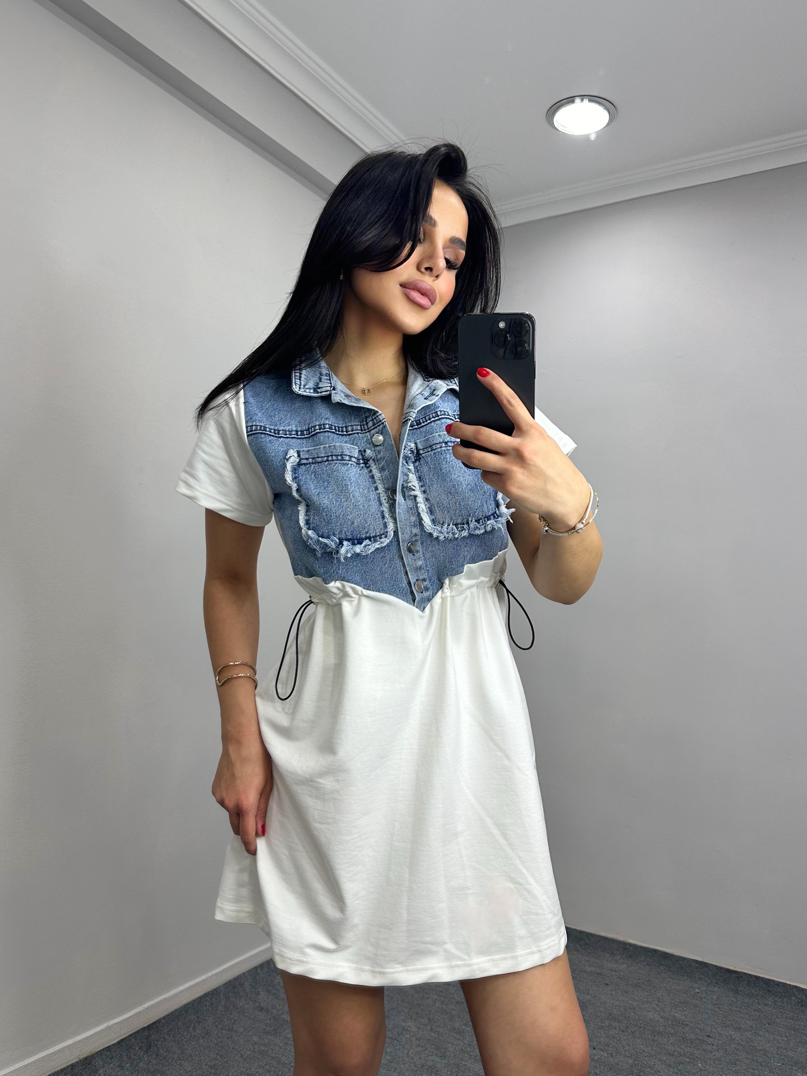 Ada Kot Garnili Elbise Beyaz