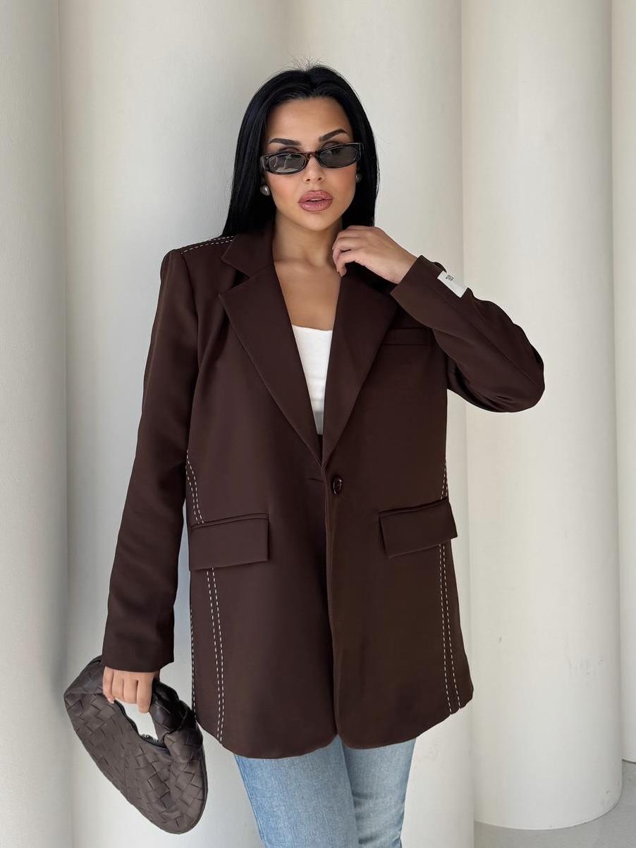 Velodi  Nakış Detaylı Blazer Ceket Kahve