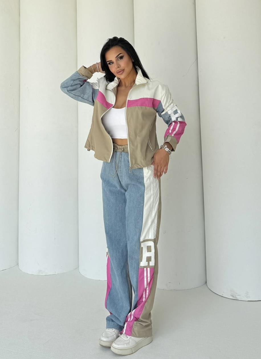 Joinas Denim Detaylı Paraşüt Spor Takım Bej