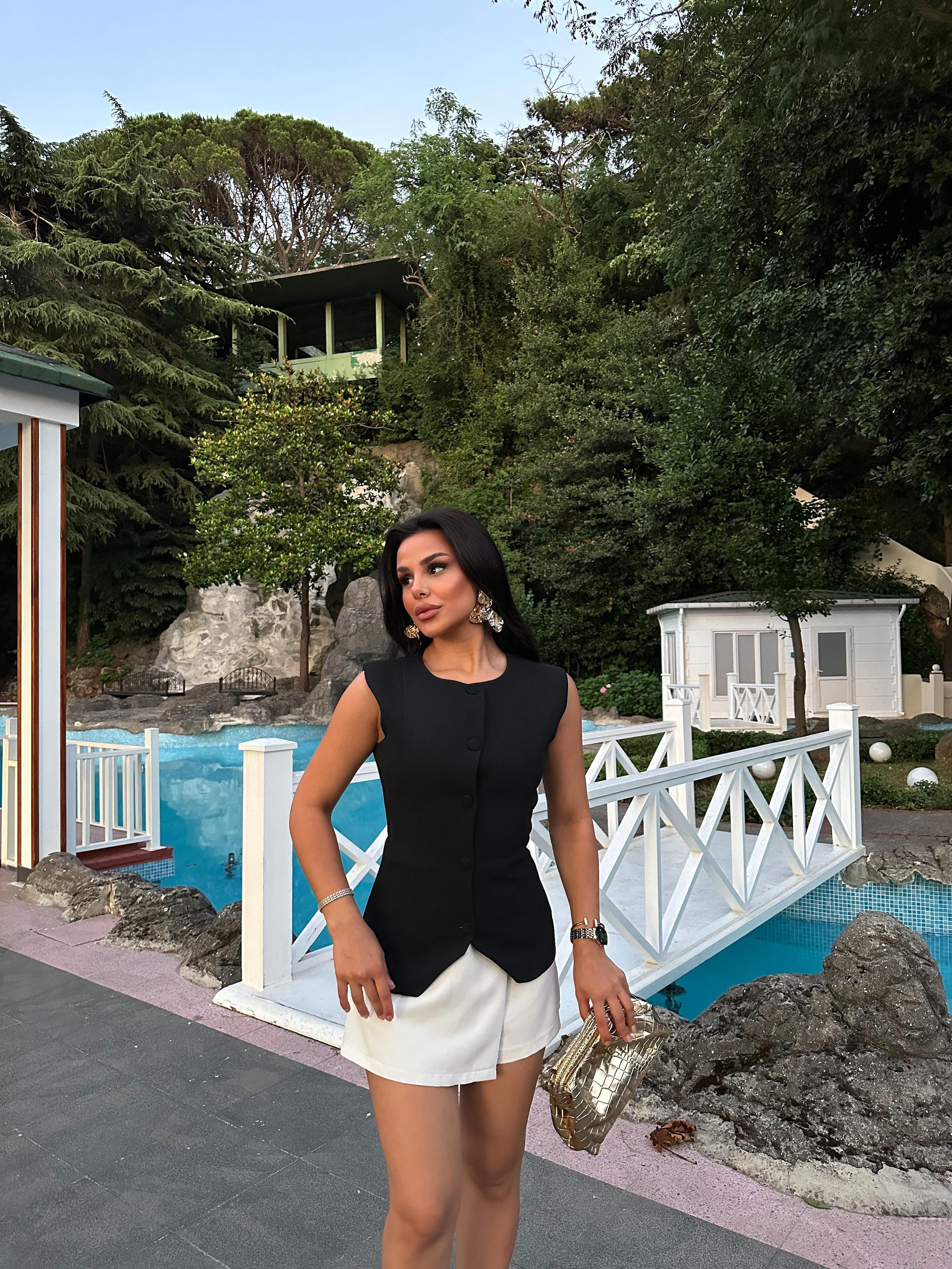 Julia Düğmeli Tasarım Yelek Siyah