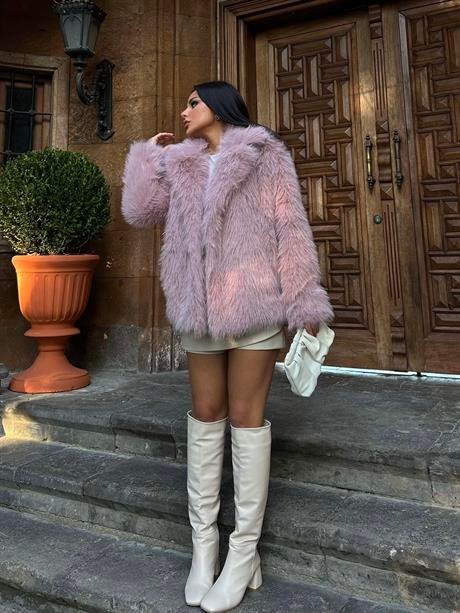 Furora Erkek Yaka Suni Kürk Pembe