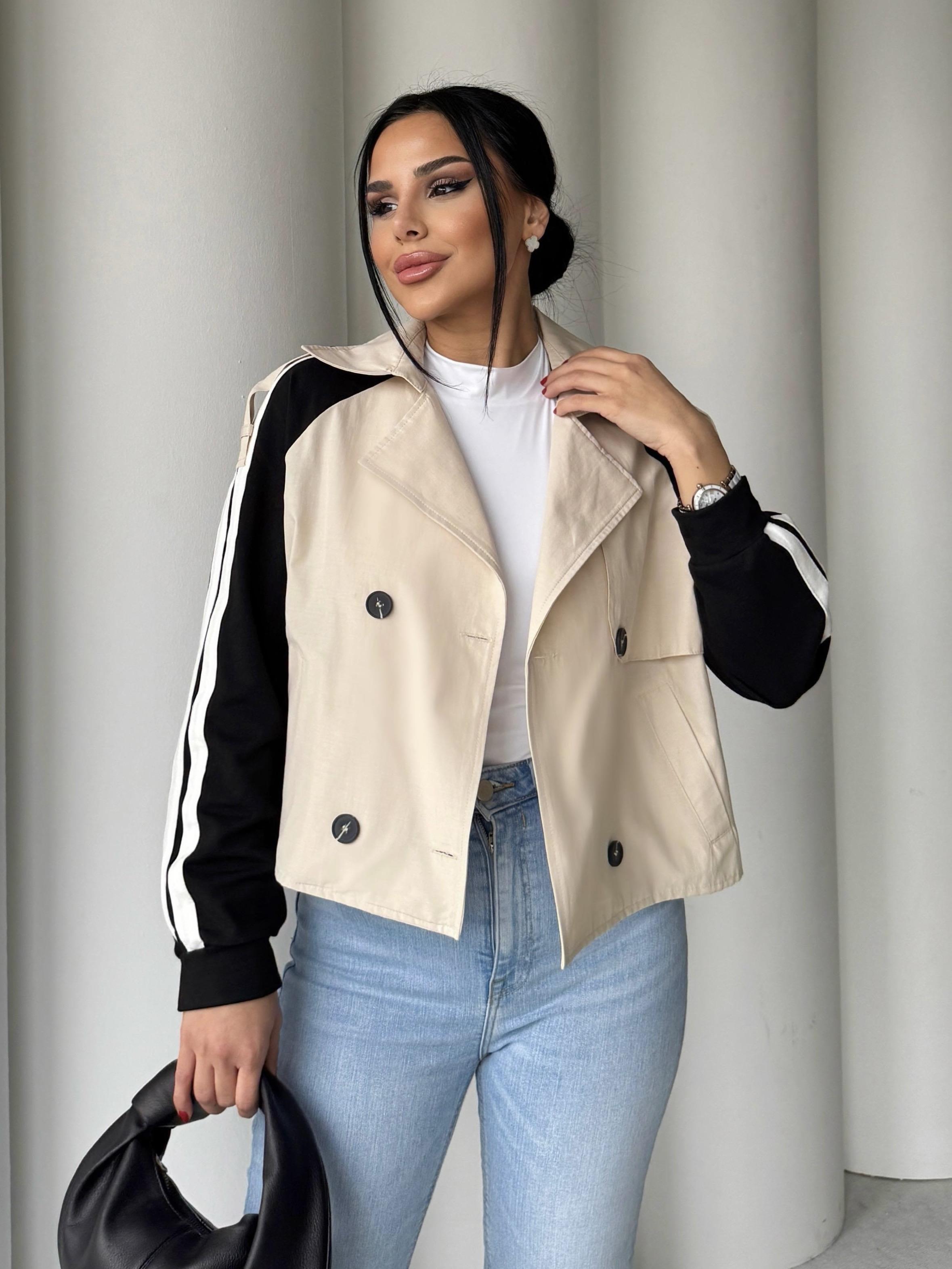 Sed Kolu Çizgi Detaylı Crop Trenç Bej