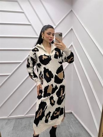 Triko Elbise Leopar