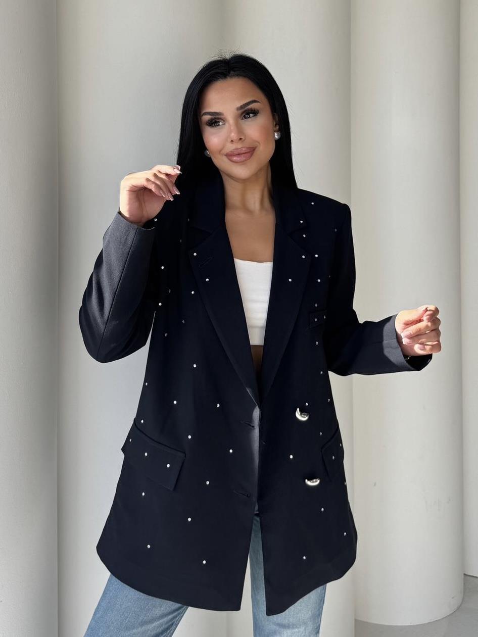 Leona Taş Detaylı Blazer Ceket Lacivert